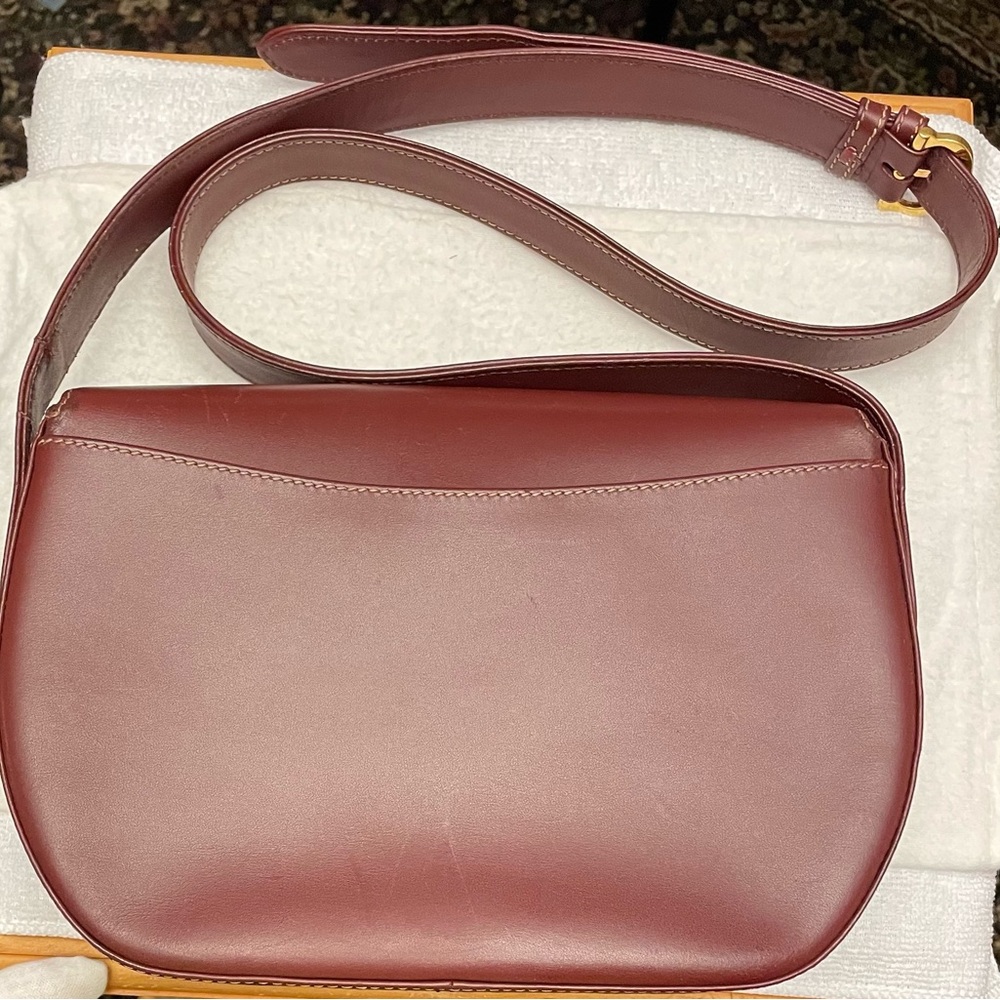 Cartier Authentic Vintage Deep Red Leather Shoulder Bag w/ Adjustable Strap - Picture 4 of 17